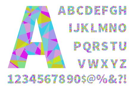Set of geometric alphabet and numbers. Material geometry. Polygonal geometry.のイラスト素材