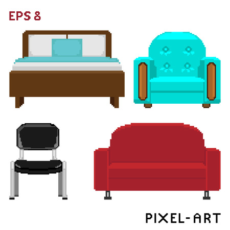 A Set Of Furniture Elements In The Style Of Pixel Art Royalty