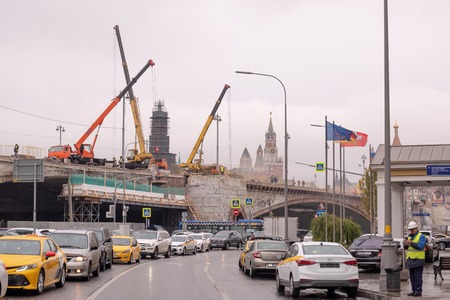 Repair of the Bolshoy Moskvoretsky Bridge, Moscow, Russia, October 23, 2018のeditorial素材