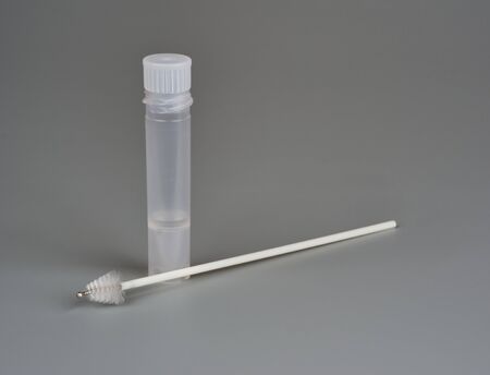 Set for taking digene test on gray backgroundの写真素材