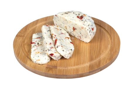 Cheese with tomatoes and basil isolated on whiteの写真素材