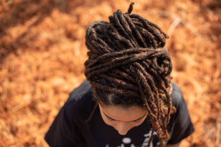 High angle shot of woman with locs hairstyle