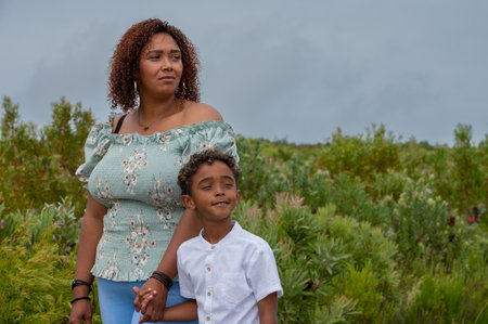Portrait of mother and son in nature