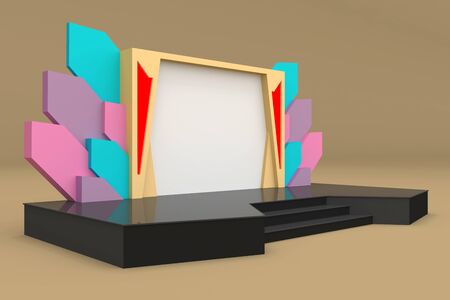 3d illustration stage backdrop blank white screen for show performance futuristic style with...