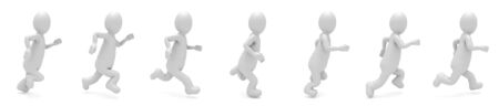 3d illustration running stickman sequence with many style white background isolated.の写真素材