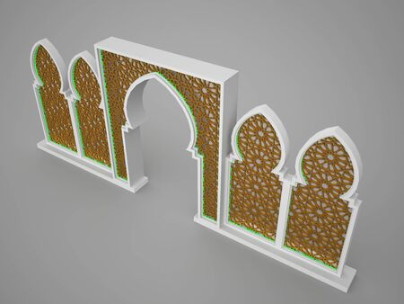 3d illustration gate entrance islamic ornament gold texture for background ramadan.の写真素材