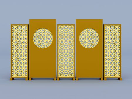3d illustration backdrop divider partition islamic ornament cutting wood. High resolution image isolated.の写真素材