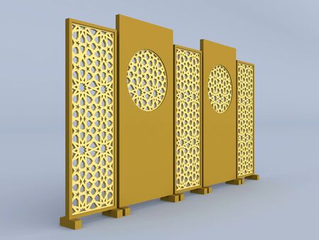 3d illustration backdrop divider partition islamic ornament cutting wood. High resolution image isolated.の写真素材