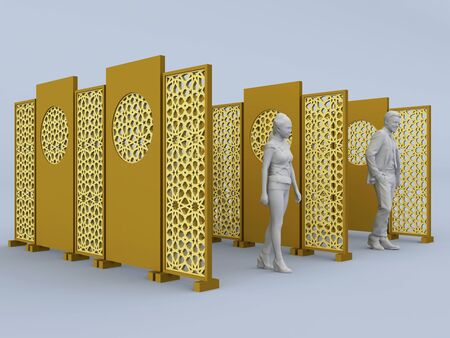 3d illustration backdrop divider partition islamic ornament cutting wood. High resolution image isolated.の写真素材