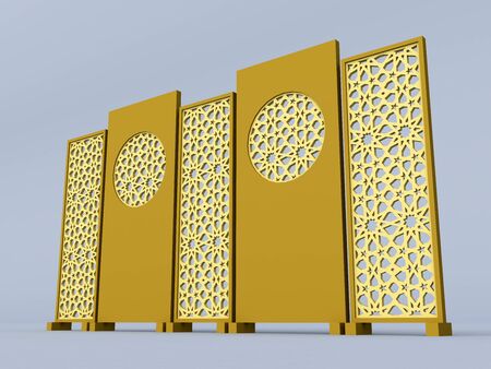 3d illustration backdrop divider partition islamic ornament cutting wood. High resolution image isolated.の写真素材