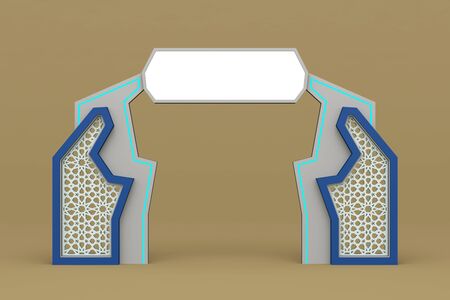 3d illustration gate entrance islamic ornament cutting wood with blank space logo company for event exhibition ramadan.の写真素材
