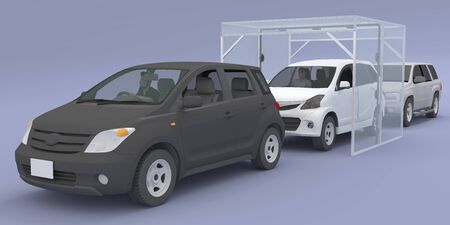 3d illustration disinfection chambers cars for clean people from virus corona.の写真素材