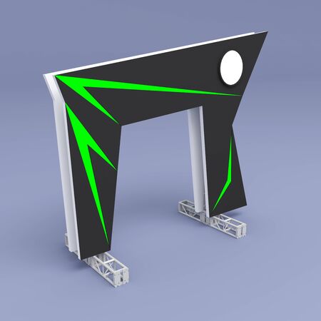 3d illustration gate entrance rigging truss system construction cover backdrop and blank space logo company for event outdoor.の写真素材