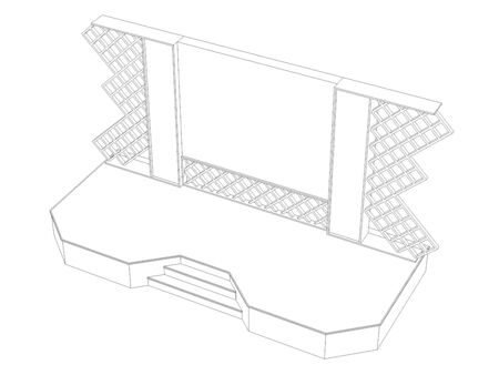3d illustration stage backdrop ornament decoration with blank space logo company for event exhibition. High resolution image sketch outline drawing coloring isolated.の写真素材