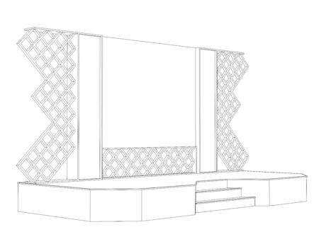 3d illustration stage backdrop ornament decoration with blank space logo company for event exhibition. High resolution image sketch outline drawing coloring isolated.の写真素材