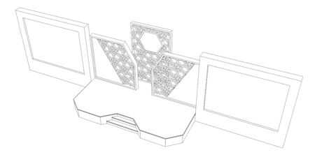 3d illustration stage backdrop with 2 screen ornament decoration for event exhibition. High resolution image sketch outline drawing coloring isolated.の写真素材