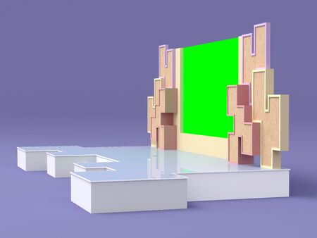 3d illustration stage backdrop green screen with wing decoration for event show performance. High resolution image isolated.の写真素材