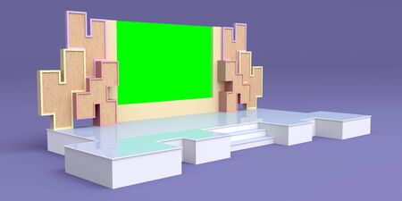 3d illustration stage backdrop green screen with wing decoration for event show performance. High resolution image isolated.の写真素材