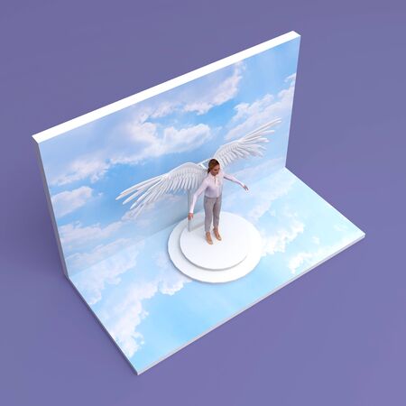 3d illustration backdrop photo trick art with wing mockup display and level for event exhibition. high resolution image isolated.の写真素材