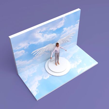 3d illustration backdrop photo trick art with wing mockup display and level for event exhibition. high resolution image isolated.の素材 [FY310149737416]