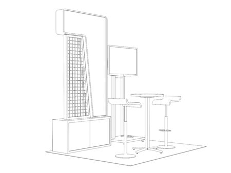 3d illustration stand booth with standing portable LED TV and dealing table for event exhibition. High resolution image sketch outline drawing coloring isolated.の写真素材