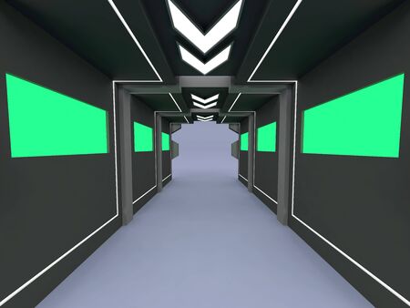 3d illustration tunnel gate entrance backdrop LED TV green screen with blank space logo company for event exhibition. High resolution image isolated.の写真素材