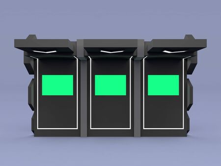 3d illustration stand booth display LED TV green screen digital technology style for event exhibition. High resolution image background isolated.の写真素材