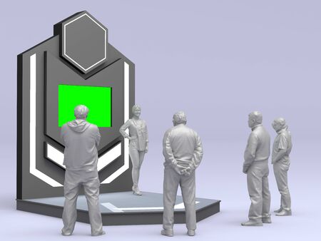 3d illustration stand booth display LED TV green screen digital technology style for event exhibition. High resolution image background isolated.の写真素材
