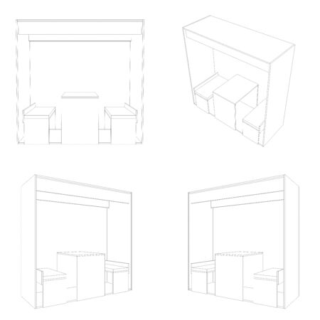 3d illustration food table desk construction for restaurant. High resolution image sketch outline drawing colorig white background isolated.の写真素材