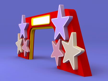 3d illustration gate entrance with star decoration and blank space logo company for event exhibition. High resolution image isolated.の写真素材
