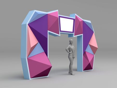 3d illustration gate entrance backdrop wing abstract decoration style with blank space logo company for event exhibition. High resolution image isolated.の写真素材
