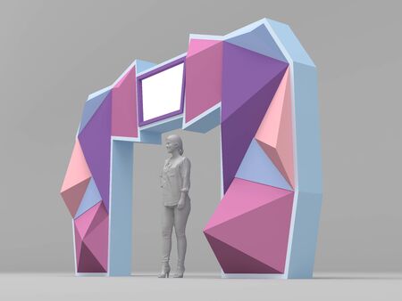 3d illustration gate entrance backdrop wing abstract decoration style with blank space logo company for event exhibition. High resolution image isolated.の写真素材