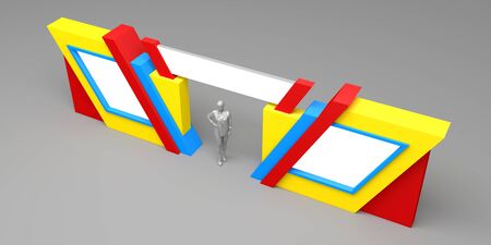 3d illustration gate entrance backdrop wing geometric style with blank space logo company for event exhibition. High resolution image isolated.の写真素材