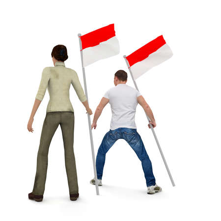 3d illustration character people holding indonesia flag. High resolution image white background isolated.の写真素材