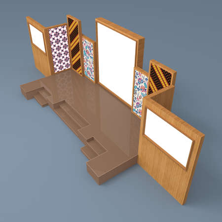 3d illustration stage LED TV screen with backdrop batik indonesia texture and blank space logo company for event exhibition show. High resolution image isolated.の写真素材