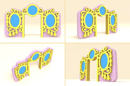 3d illustration gate entrance backdrop ornament culture decoration with blank space blue screen for your image. High resolution isolated.の写真素材