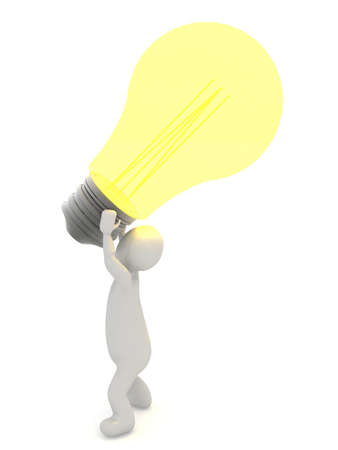 3d illustration stickman character holding lamp. High resolution image white background isolated.の写真素材