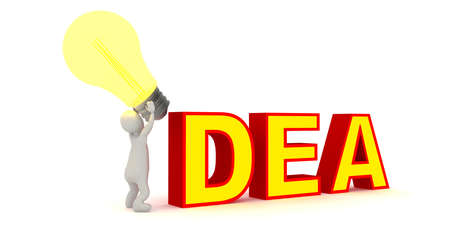 3d illustration stickman character holding lamp. High resolution image white background isolated.の写真素材