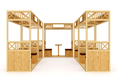 3d illustration gazebo wood texture ornament decoration with seat and blank space logo company. High...