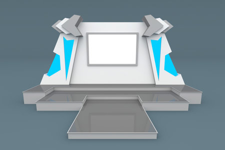 3d illustration stage backdrop LED screen digital futuristic technology decoration style with blank space logo company for event exhibition. High resolution image isolated.の写真素材