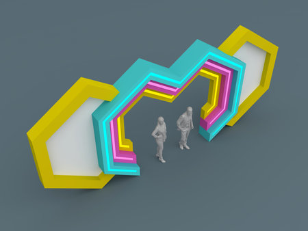 3d illustration gate entrance geometric love colorful decoration with blank space company for event exhibition. High resolution image background isolated.の写真素材