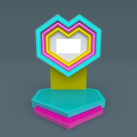 3d illustration stand booth display TV led screen geometric love colorful decoration with blank space company for event exhibition. High resolution image background isolated.の写真素材