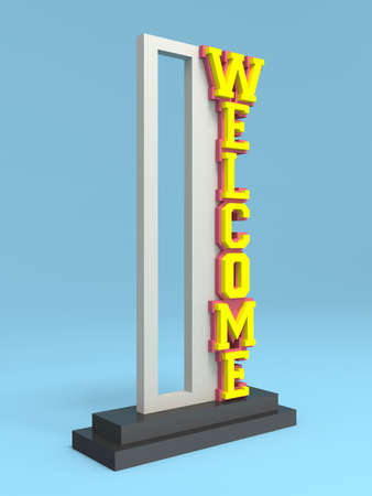 3d trophy signage welcome text font with base. High resolution image illustration isolated.の写真素材