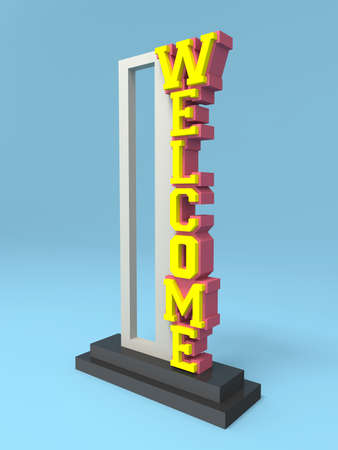3d trophy signage welcome text font with base. High resolution image illustration isolated.の写真素材