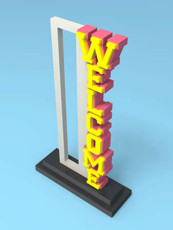 3d trophy signage welcome text font with base. High resolution image illustration isolated.の写真素材