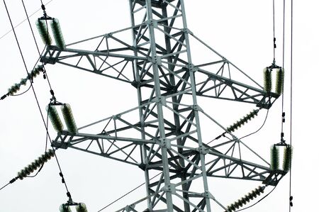 High Voltage Power Pole and steel cable  の写真素材