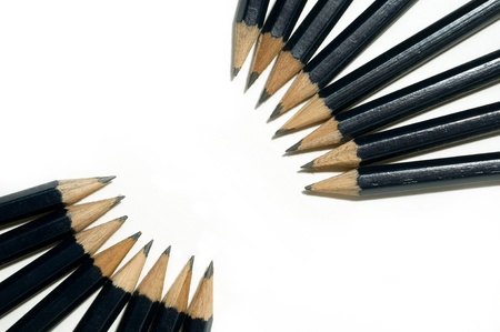 sharpened graphite pencils on a white backgroundの写真素材