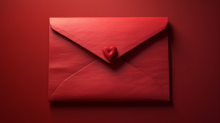 Red Envelope with a heart shape on a red background.の素材