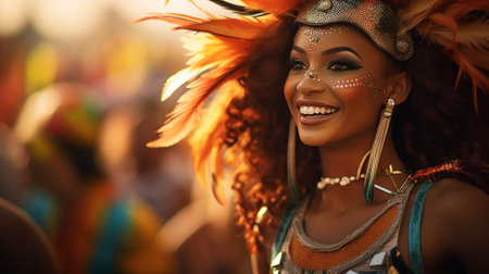 Beautiful african american woman with afro hairstyle in carnivalの素材