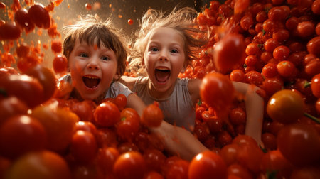 La Tomatina Fun for Kids: A Splash of Color and Excitementの素材